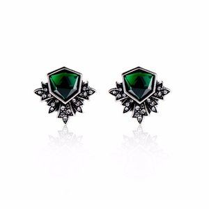 GE30 | Silver Plated Antique Green Stud Earrings